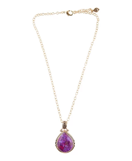 Женское колье Barse Havana из бронзы и фиолетовой бирюзы с подвеской на цепочке purple turquoise