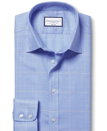 Мужская приталенная рубашка в клетку из негладкой ткани Glen от Charles Tyrwhitt ocean blue