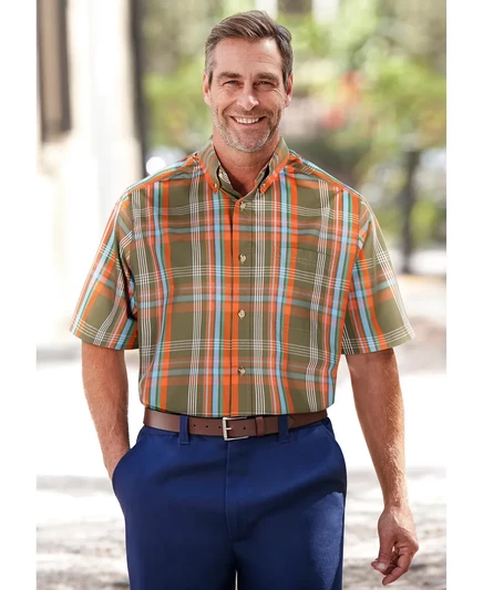 Спортивная рубашка KingSize Big & Tall с коротким рукавом и без морщин sand stone plaid