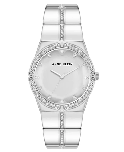 Женские кварцевые часы Anne Klein с граненым кристаллом и безелем из серебристого сплава, 32 мм silver-tone