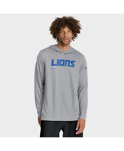 Мужская серая футболка с капюшоном Detroit Lions Sideline Pure Fury Performance с длинным рукавом gray