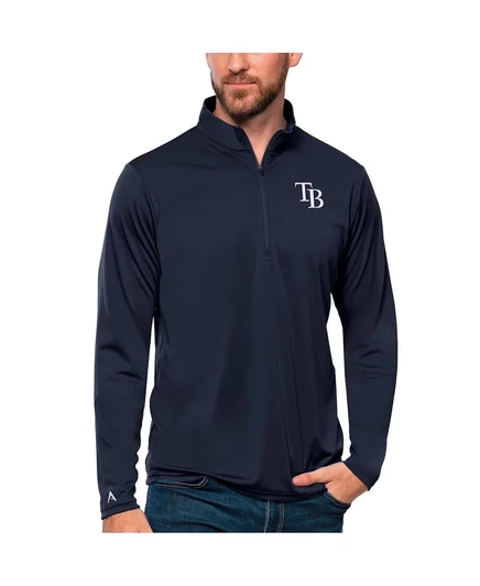 Мужской темно-синий пуловер Tampa Bay Rays Tribute от Antigua с застежкой на четверть молнии navy