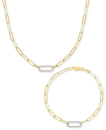 Набор Macy's paperclip с брилл. 0,25 кт, позолота