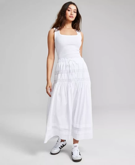  Миниатюрная многоярусная юбка макси, эксклюзивно в Macy's white