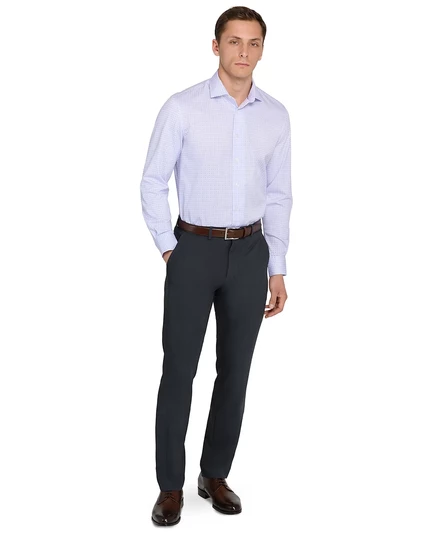 Мужская гибридная рубашка с клетчатым принтом Slim Fit и легким в уходе длинным рукавом white purple