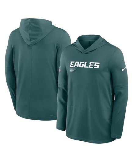 Мужская темно-зеленая футболка Philadelphia Eagles Big Tall Sideline Performance с капюшоном и длинными рукавами  green