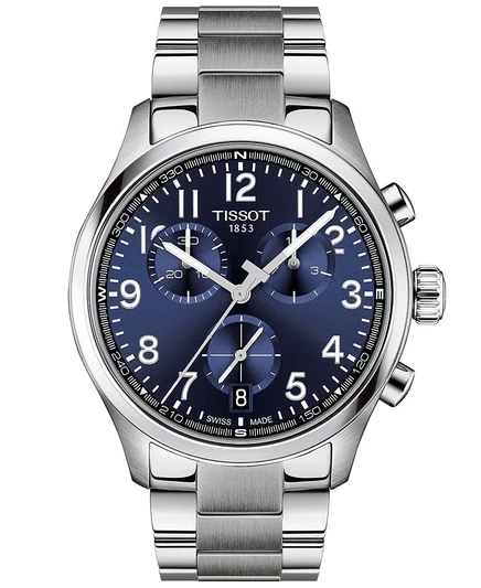 Мужские круглые серебряные часы Tissot из нержавеющей стали 42 мм синего цвета