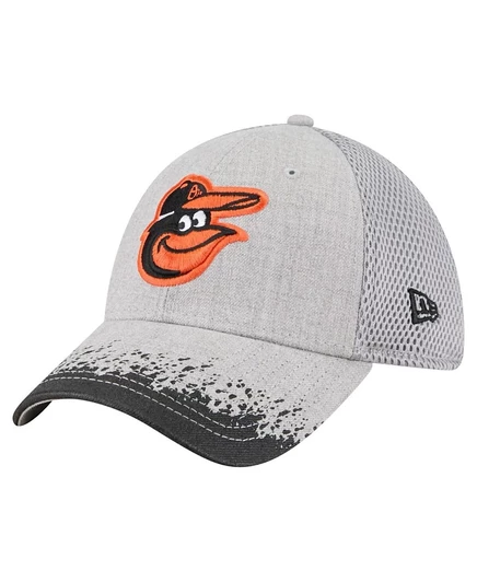Мужская серая бейсболка Baltimore Orioles с забрызганным краской козырьком New Era Flex 39-го размера серого цвета