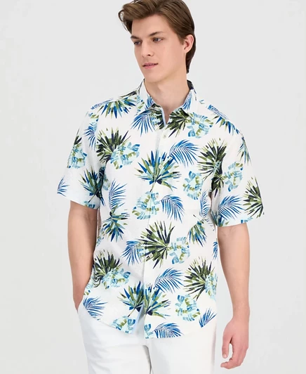 Мужская рубашка Tommy Bahama с мозаичным принтом Nova Wave Front, белая