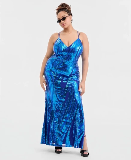 Женское платье plus size Emerald Sundae с пайетками, синее