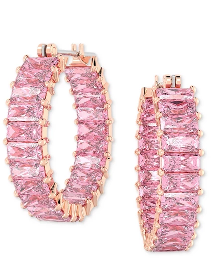 Маленькие серьги-кольца из розового багета с кубическим цирконием Swarovski, покрытые розовым золотом 14 карат, 0,87 дюйма