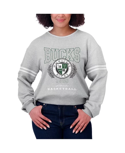 Женская толстовка-пуловер из французского махрового материала Milwaukee Bucks серого цвета от Erin Andrews от Erin Andrews. heather gray