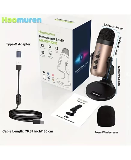 Конденсаторный USB-микрофон ZealSound Haomuren K66, золотой