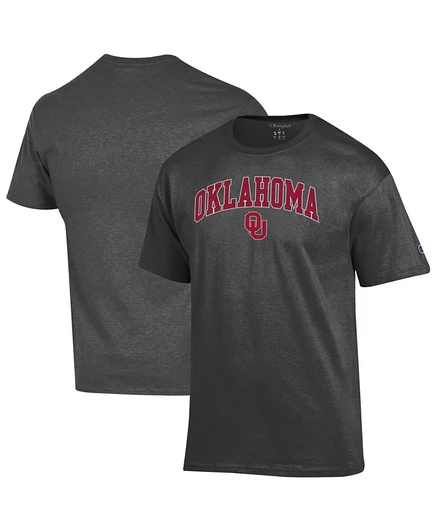 Мужская футболка с логотипом Champion's Charcoal Oklahoma Sooners Arch Over серого цвета