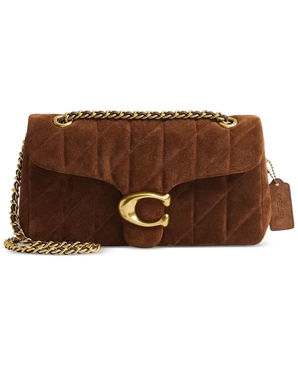 Стеганая замшевая сумка COACH из полосатой кожи среднего размера через плечо 26 коричневого цвета