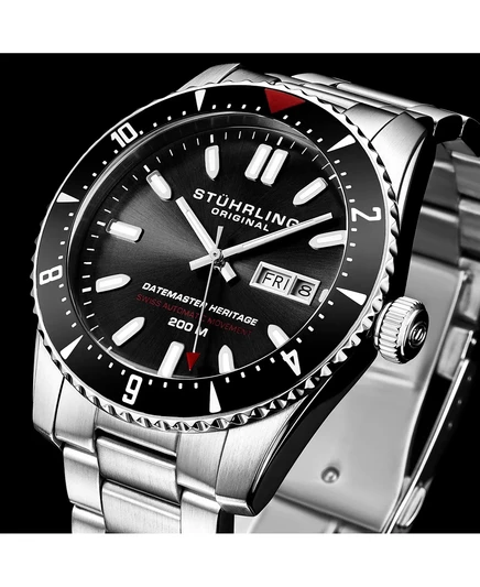 Мужские часы Stuhrling Aquadiver серебристого цвета из нержавеющей стали, с черным циферблатом, диаметром 51 мм silver-tone
