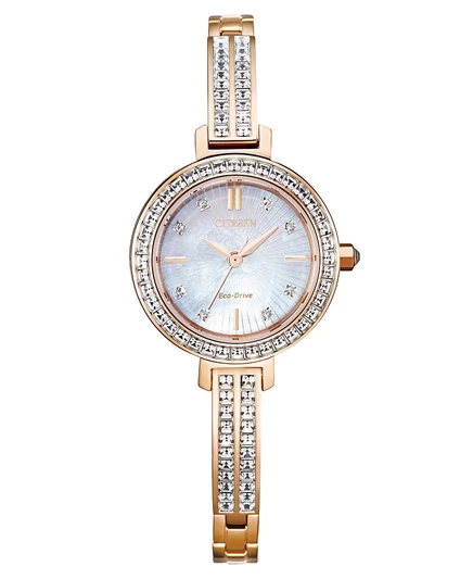 Женские часы-браслет Citizen Eco-Drive из розового золота с нержавеющей сталью и кристаллами, 25 мм