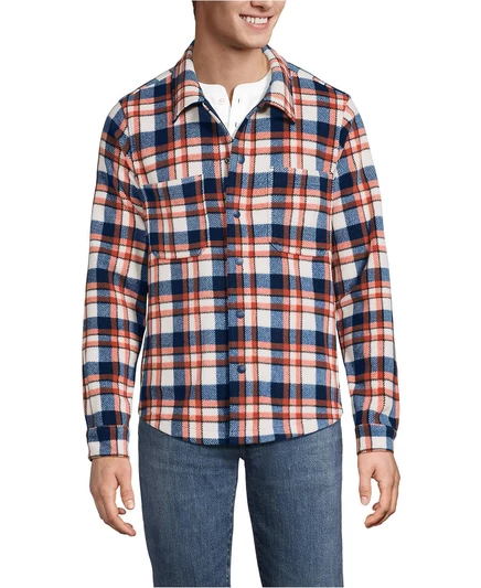 Мужская флисовая куртка-рубашка Lands' End в любую погоду navy/bourbon plaid