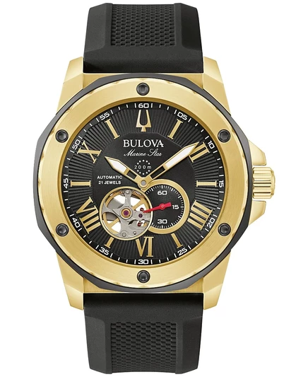 Мужские автоматические часы Bulova Marine Star с черным силиконовым ремешком 45 мм
