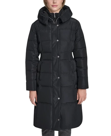Женский пуховик Cole Haan Trim Hood с капюшоном, черный