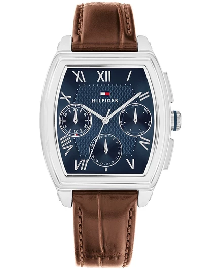 Мужские многофункциональные часы Tommy Hilfiger на коричневом кожаном ремешке, 36 мм коричневого цвета