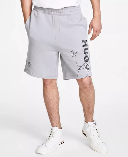  Мужские хлопчатобумажные шорты свободного кроя с логотипом Hugo Boss Sketch open grey