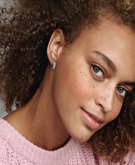 Серьги-кольца Pandora из чистого серебра с двойным ободком и паве-обручем sterling silver