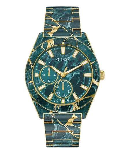 Мужские многофункциональные часы GUESS зеленого цвета, золото 44 мм
