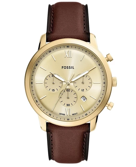 Мужские часы Fossil Neutra хронограф 44 мм на кожаном ремешке, коричневые