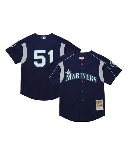 Мужская тренировочная майка Mitchell & Ness Ichiro Suzuki темно-синего цвета из коллекции Seattle Mariners Cooperstown для занятий ватином синего цвета