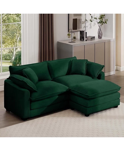 Двухместный вельветовый диван Streamdale Furniture с пуфиком зеленого цвета