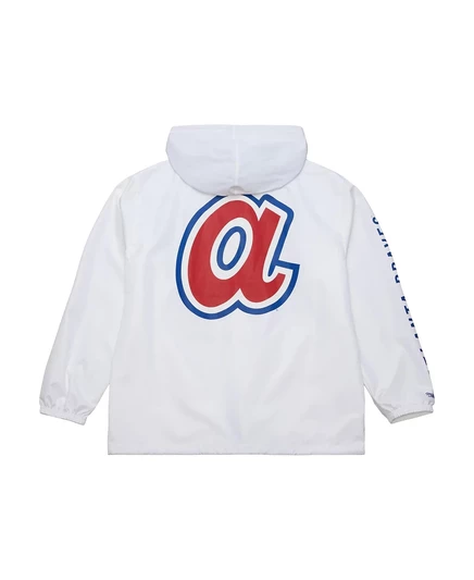 Мужская белая винтажная тренерская куртка Atlanta Braves от Mitchell & Ness белого цвета с капюшоном на молнии white