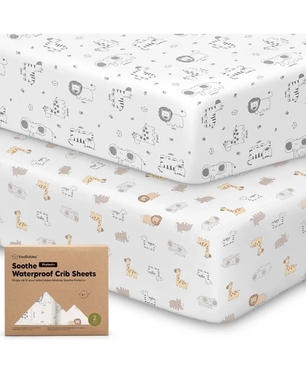 Детские простыни KeaBabies Soothe Protect+ 2 шт. непромокаемые, серые (132×71 см)