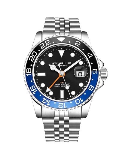 Мужские часы Stuhrling Meridian 3968 GMT, 42 мм, серебристые