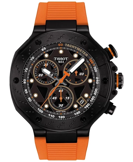 Мужские часы Tissot с швейцарским хронографом T-Race Orange на силиконовом ремешке, 45 мм, силикон, оранжевый