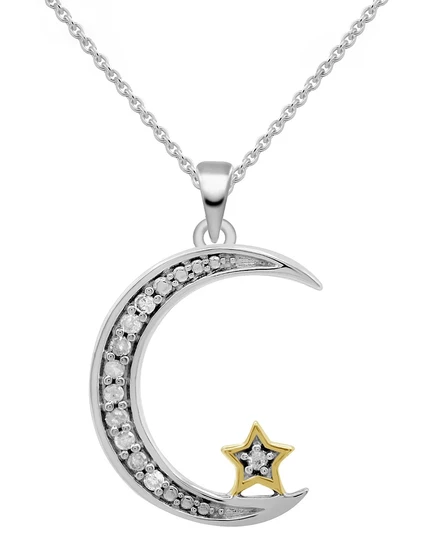 Колье с подвеской Macy's Луна и звезда 18″, серебро/золото