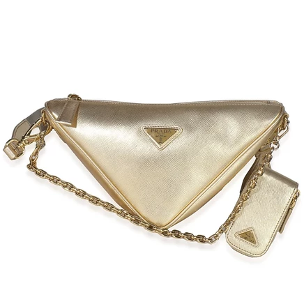 Женская сумка через плечо Prada Saffiano Lux Triangle, золотистая