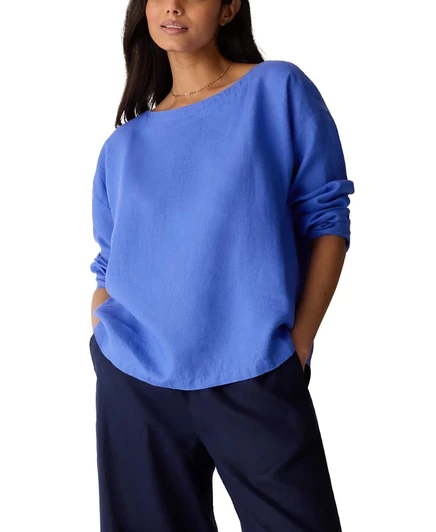 Женская блуза Eileen Fisher коробчатого кроя с вырезом-лодочка, синяя