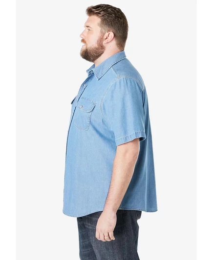 Джинсовая и саржевая рубашка Boulder Creek Big & Tall от KingSize с коротким рукавом stonewash denim
