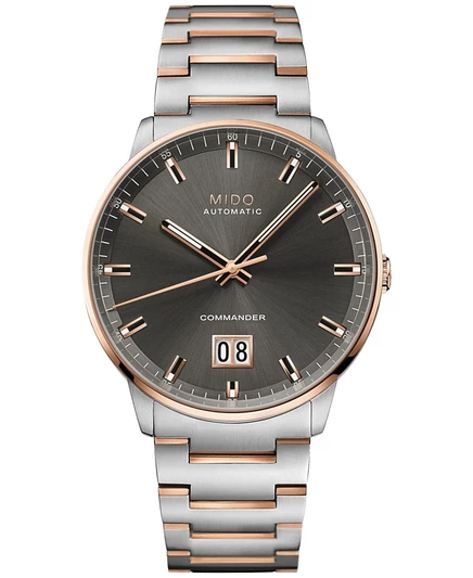 Мужские швейцарские часы Mido Automatic Commander Big Date с двухцветным браслетом из нержавеющей стали 42 мм серого цвета