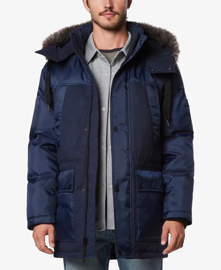 Мужская комбинированная пуховая парка Marc New York Mens Tripp Oxford из поли и искусственной шерсти blue