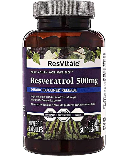 БАД Resvitale Resveratrol 500 мг, 60 вегетарианских капсул