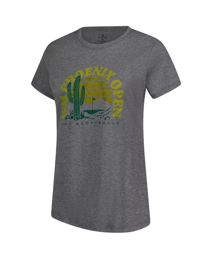 Женская футболка Ahead's Heather Gray 2025 WM Phoenix Open Cactus Danby из трехслойной ткани с принтом кактуса. heather gray