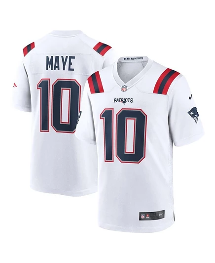 Мужская футболка Nike Drake Maye New England Patriots на драфте НФЛ 2024 года с выбором игрока в первом раунде white