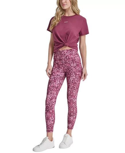  Спортивные женские леггинсы  DKNY с высокой посадкой и принтом 7/8 burgundy floral