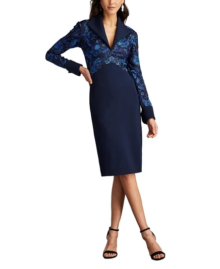 Женское платье Tadashi Shoji, французские манжеты, синее
