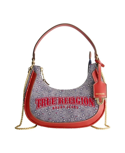 Женская сумка True Religion Small Hobo джинсовая в полоску, красная