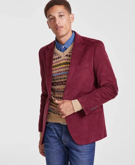 Спортивное пальто из однотонного стрейчевого вельвета с нашивкой на локте Nautica Mens Modern-Fit red