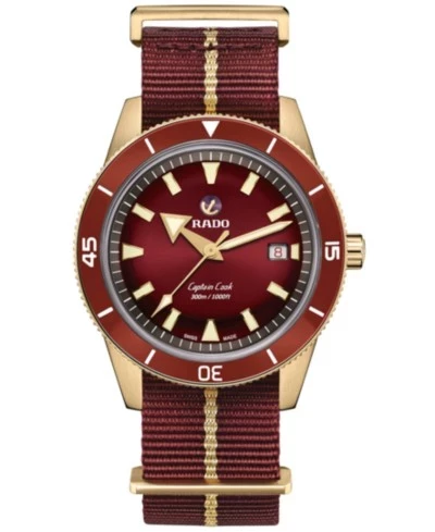Мужские швейцарские часы Rado с автоматическим управлением Captain Cook на красном ремешке NATO 42 мм