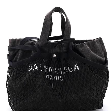 Женская сумка Pre-Owned Balenciaga 24/7 с кулиской, сетка и деним, черная